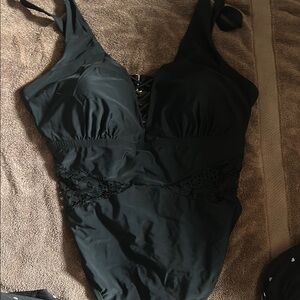 Terra & Sky Black One Piece Swimsuit NWOT